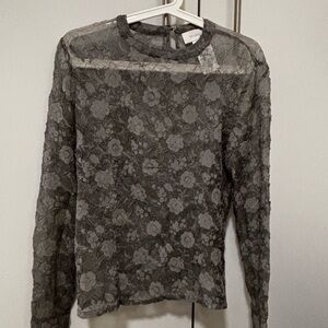 Elegant Gray Floral Lace Top